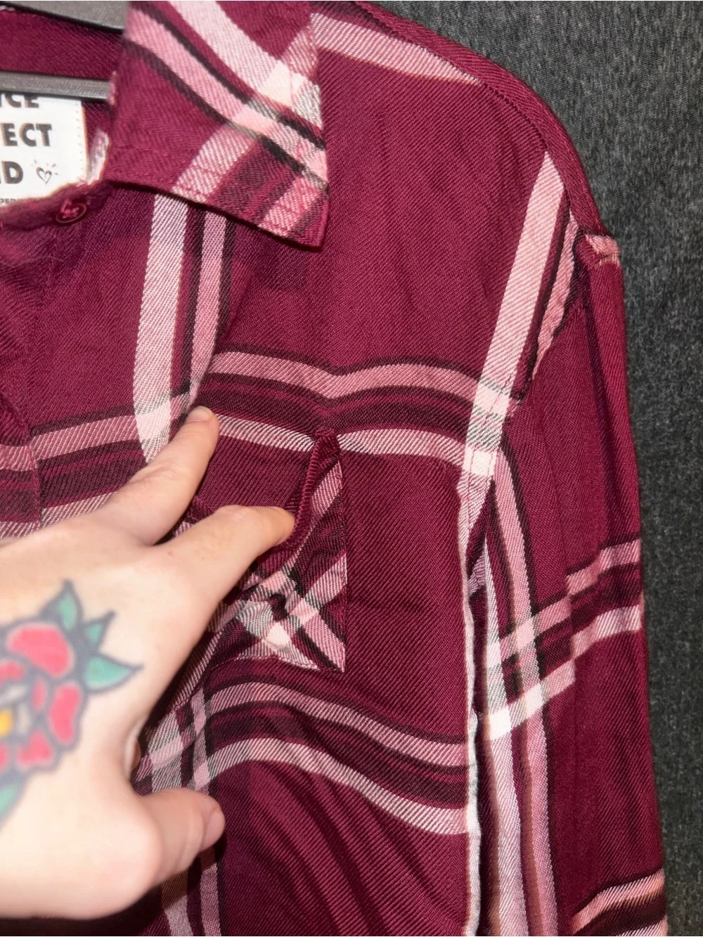 Justice Girls Burgundy Plaid Jean-Style Jacket